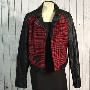 Yoki New York Wool blend vegan leather moto jacket